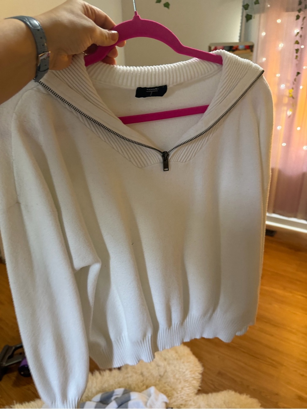 Tahari White Half-Zip Cowl Turtleneck Sweater